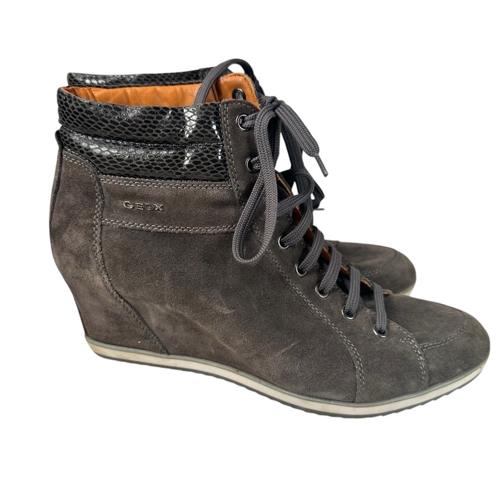 Geox Illusion Hidden Wedge Sneakers Size 10 Euro 41 Grey Lace Up Suede